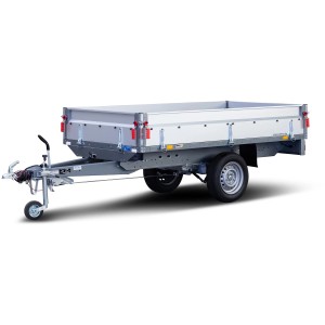 Stema Anhänger Basic SH 1000-25-13.1 gebremst, silberner Autoanhänger mit klappbaren Bordwänden.