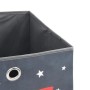 Graue Faltbox mit Raketenmuster, 32x32x32 cm, aus Vliesstoff. Aufbewahrung & Ordnung.