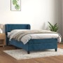 Boxspringbett in Dunkelblau mit Matratze und Kopfteil, Samtbezug, 90x190 cm.