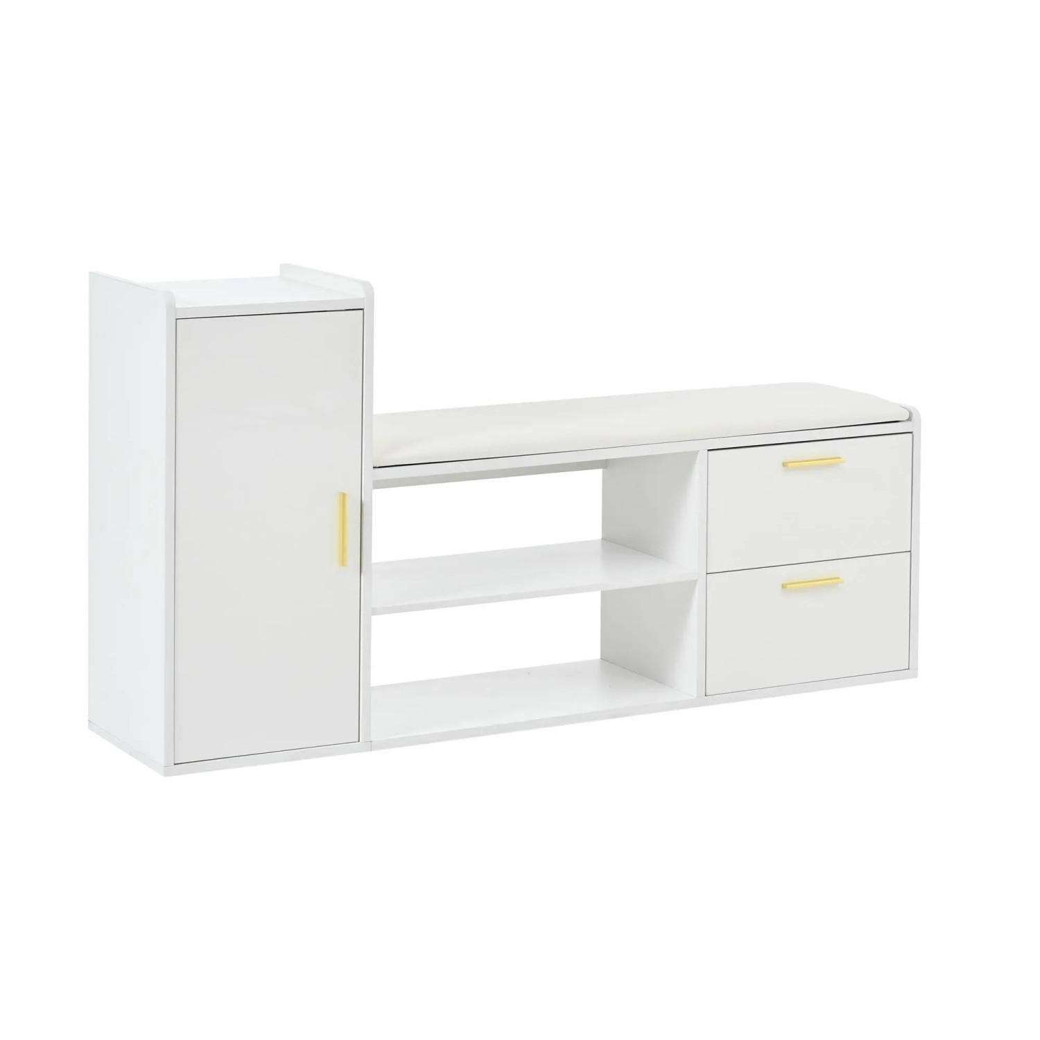 ModernLuxe Schuhschrank mit 2 Schubladen 1 Schrank Gepolsterter Sitz Spanplatte Weiß
