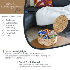 HMF 37291-27CM Teebox Teebeutel Geflochten Wasserhyazinthe Tee Aufbewahrungsbox 7 Großen Fächern 27 x 27 x 11 cm