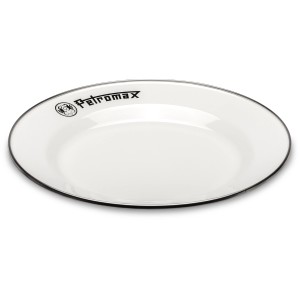 Weißer Petromax Emaille Teller (2er-Set, 26 cm) für Grillutensilien.