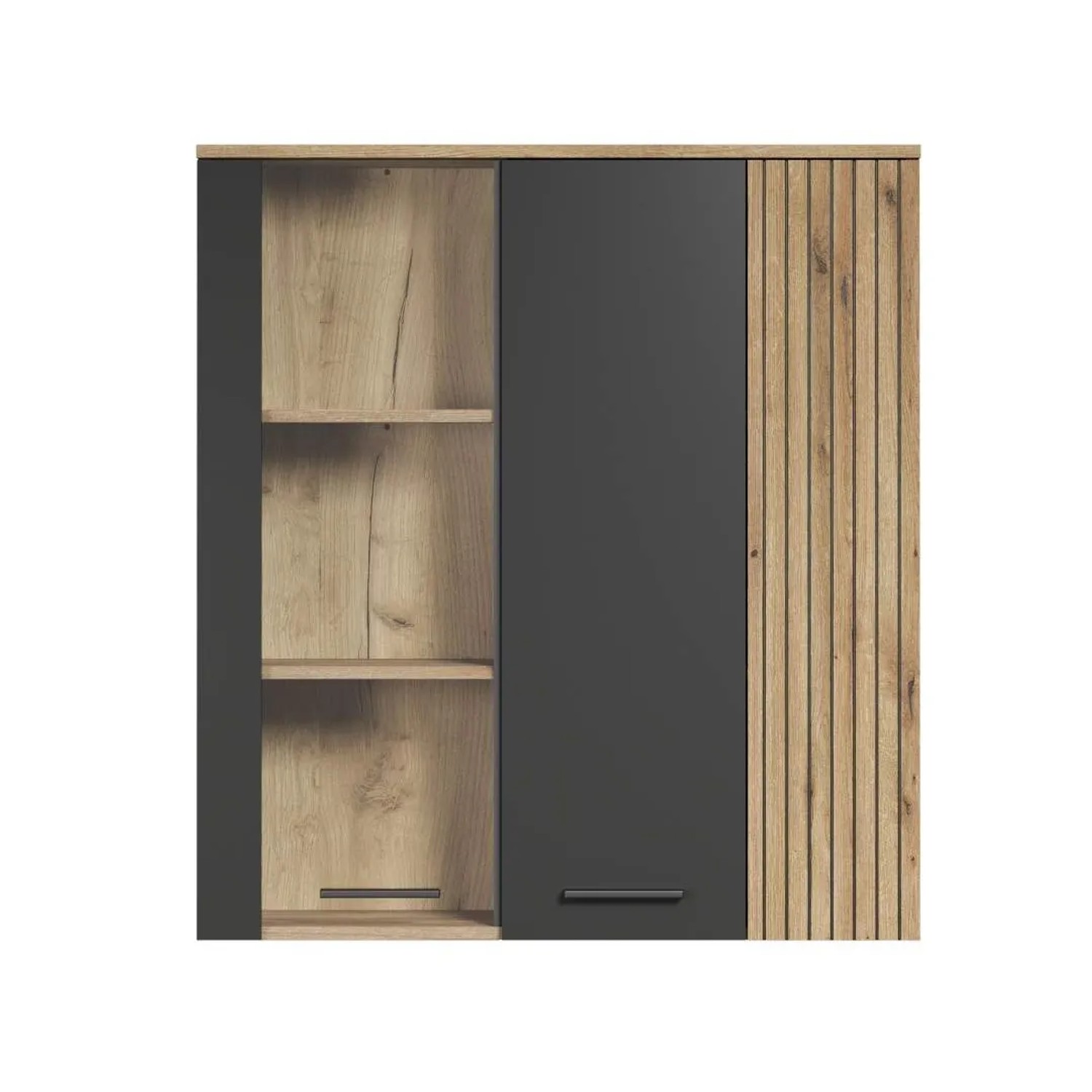 ebuy24 Esteban Vitrinenschrank Wandschrank Grau Eiche Dekor