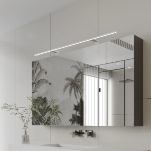 Silbergraue Spectraline LED Spiegelleuchte, 120cm, für Bad & Feuchtraum, warmweißes Licht.