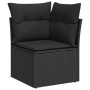 Schwarzes Ecksofa aus Rattan mit Kissen, Teil der vidaXL Garten-Sofagarnitur.