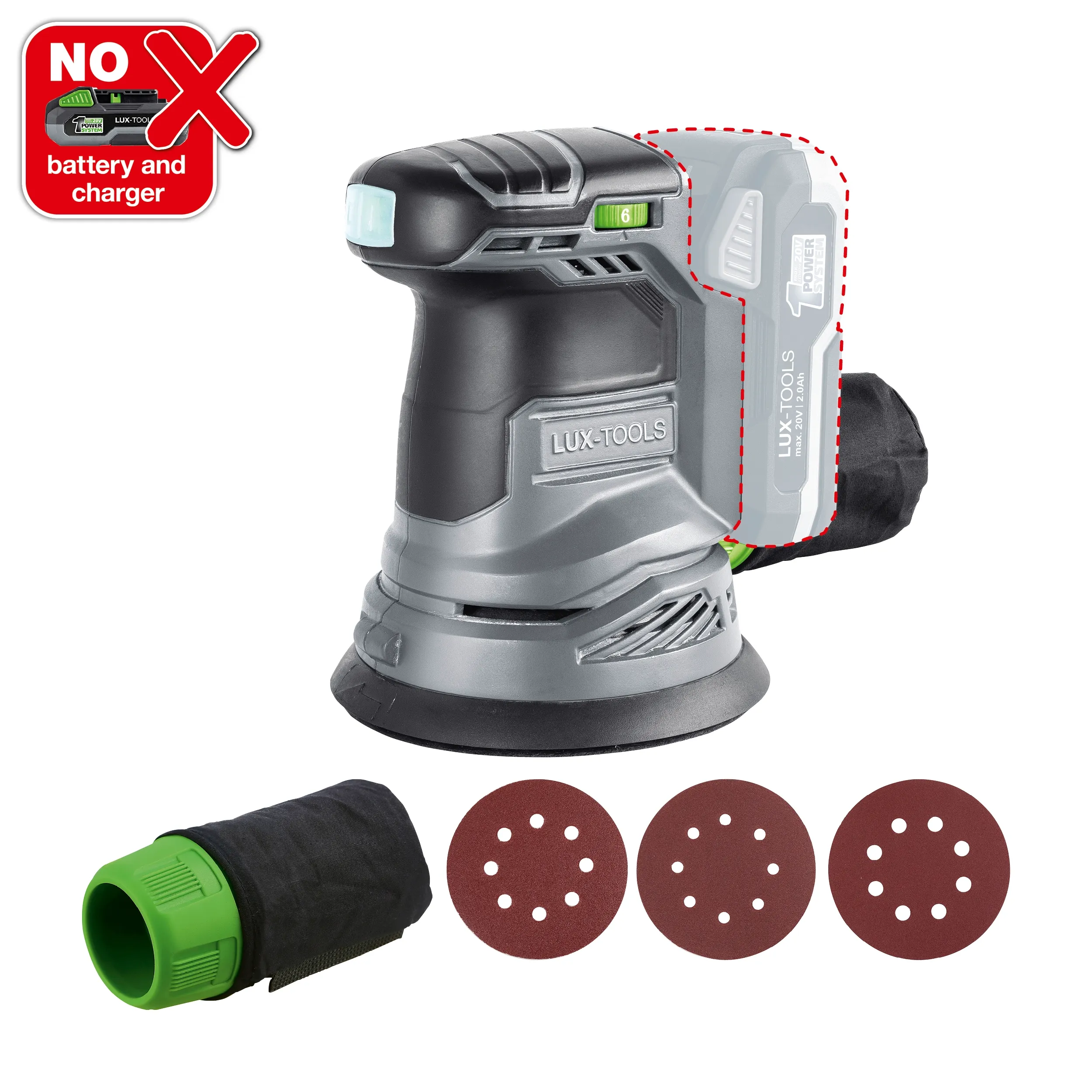 LUX-TOOLS Akku-Exzenterschleifer 1 PowerSystem A-EXS-20/125