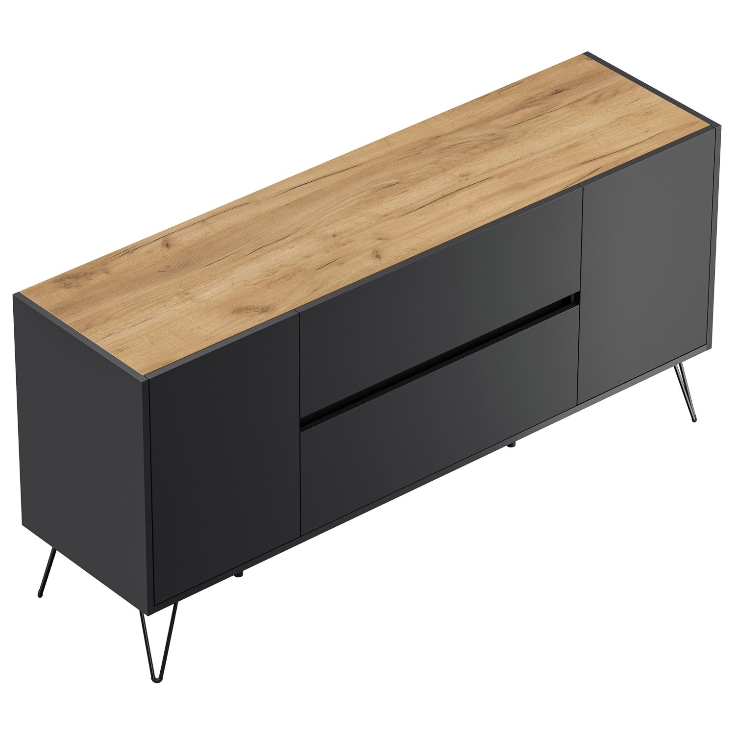 Posseik Sideboard Industrial G 2 Schubladen 2 Türen 155 cm Grafit Eiche Top günstig online kaufen