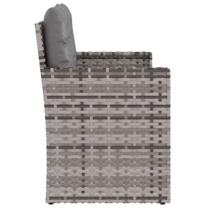 Graue VidaXL Gartenbank aus Polyrattan mit Kissen, Seitenansicht.
