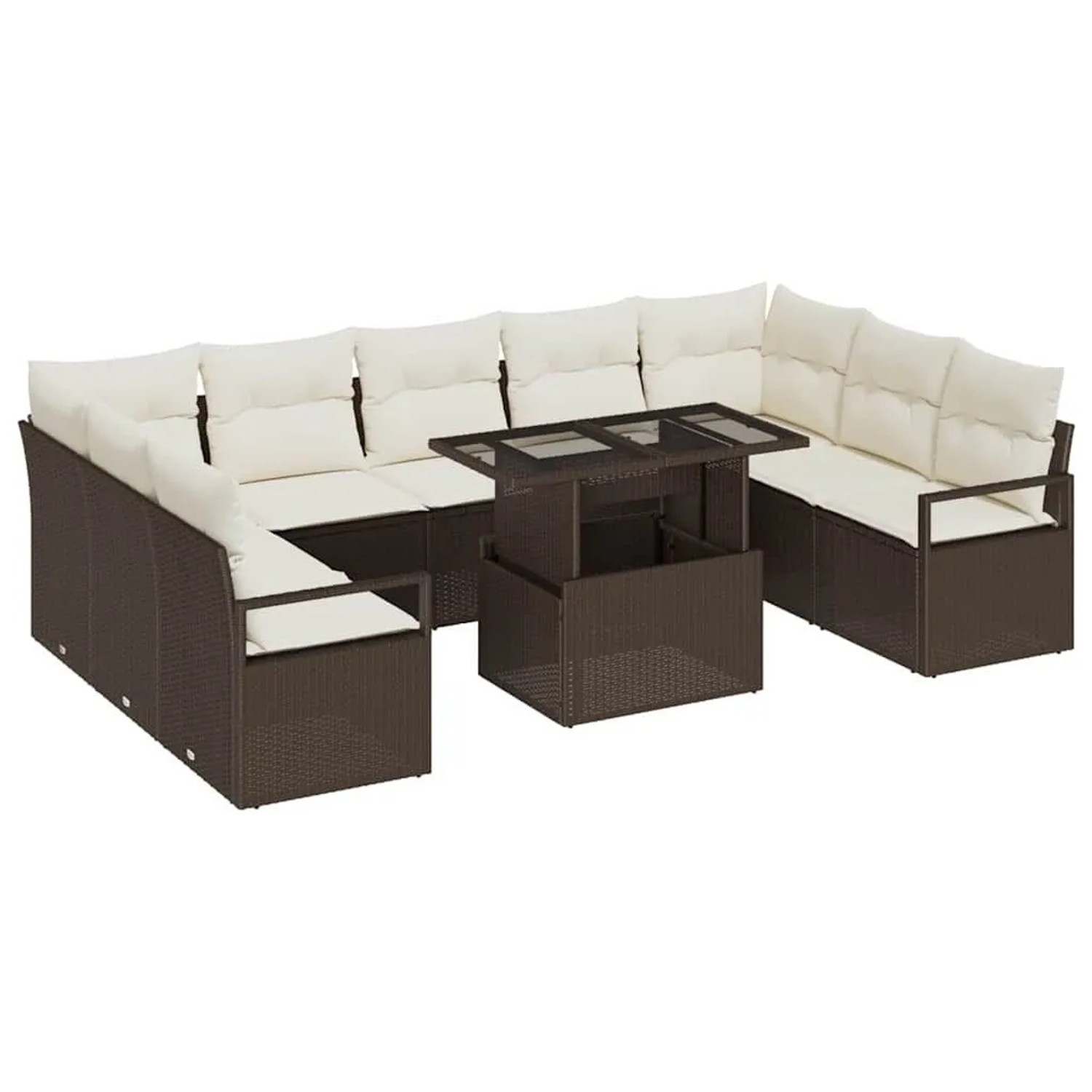 vidaXL Garten-Sofa-Set mit Kissen 10-Tlg Braun und Creme Poly-Rattan 3348884