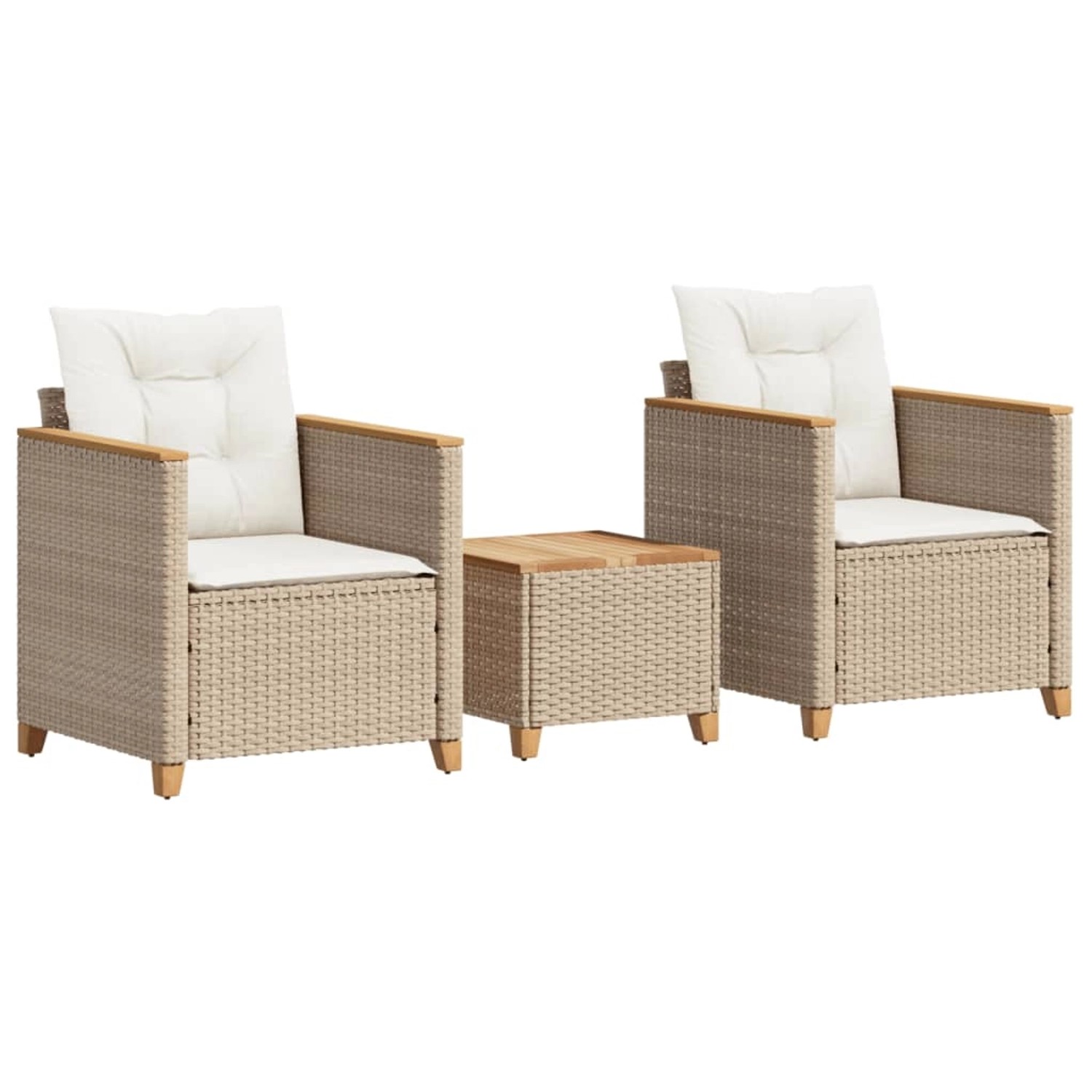 Thumbnail - vidaXL 3-Tlg Bistro-Set mit Kissen Beige Poly Rattan Akazienholz 366315