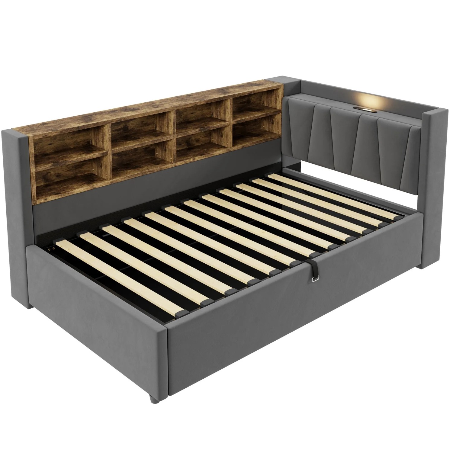 Merax Schlafsofa 90x200cm Hydraulik USB-C Samt Dunkelgrau