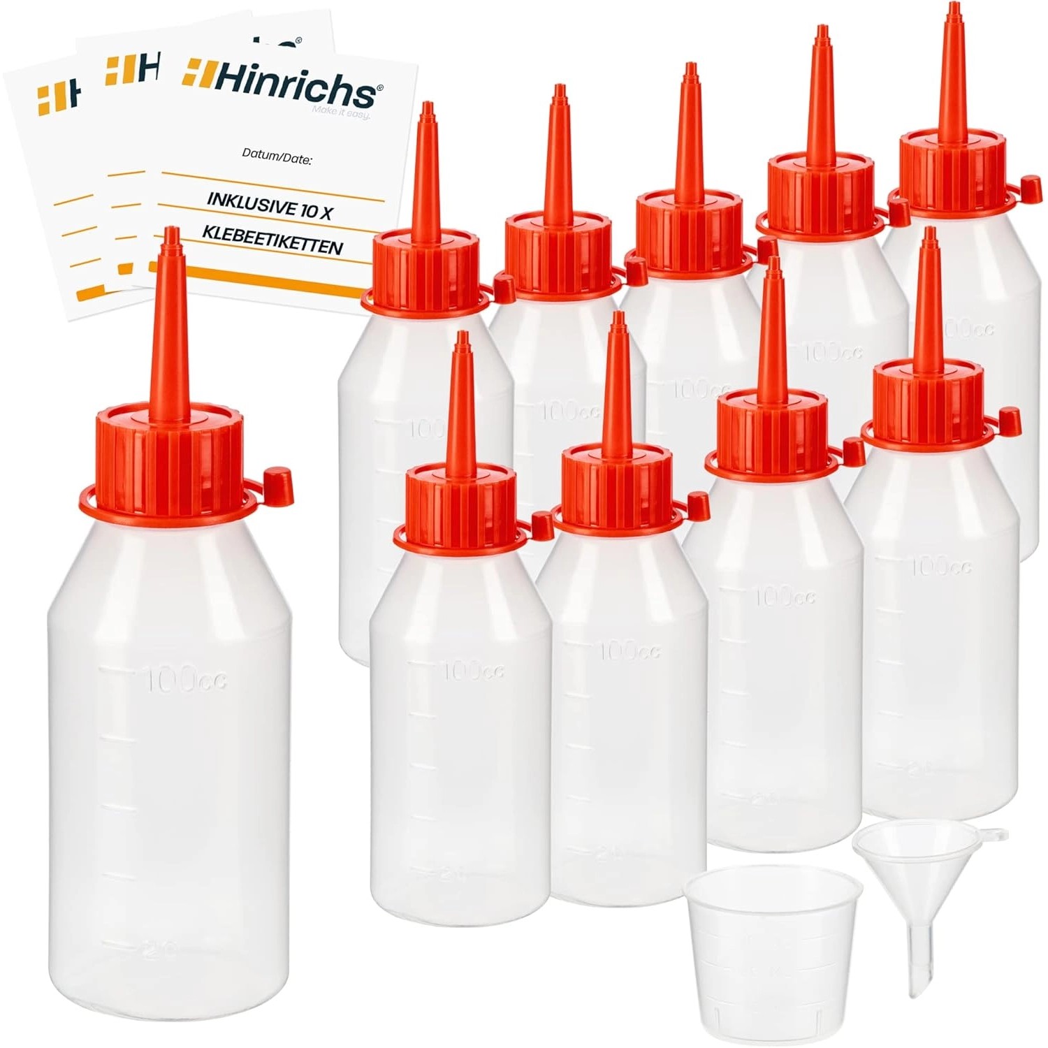 Hinrichs 10 x100 ml Tropfflasche mit Trichter Messbecher 10 Etiketten Rot günstig online kaufen