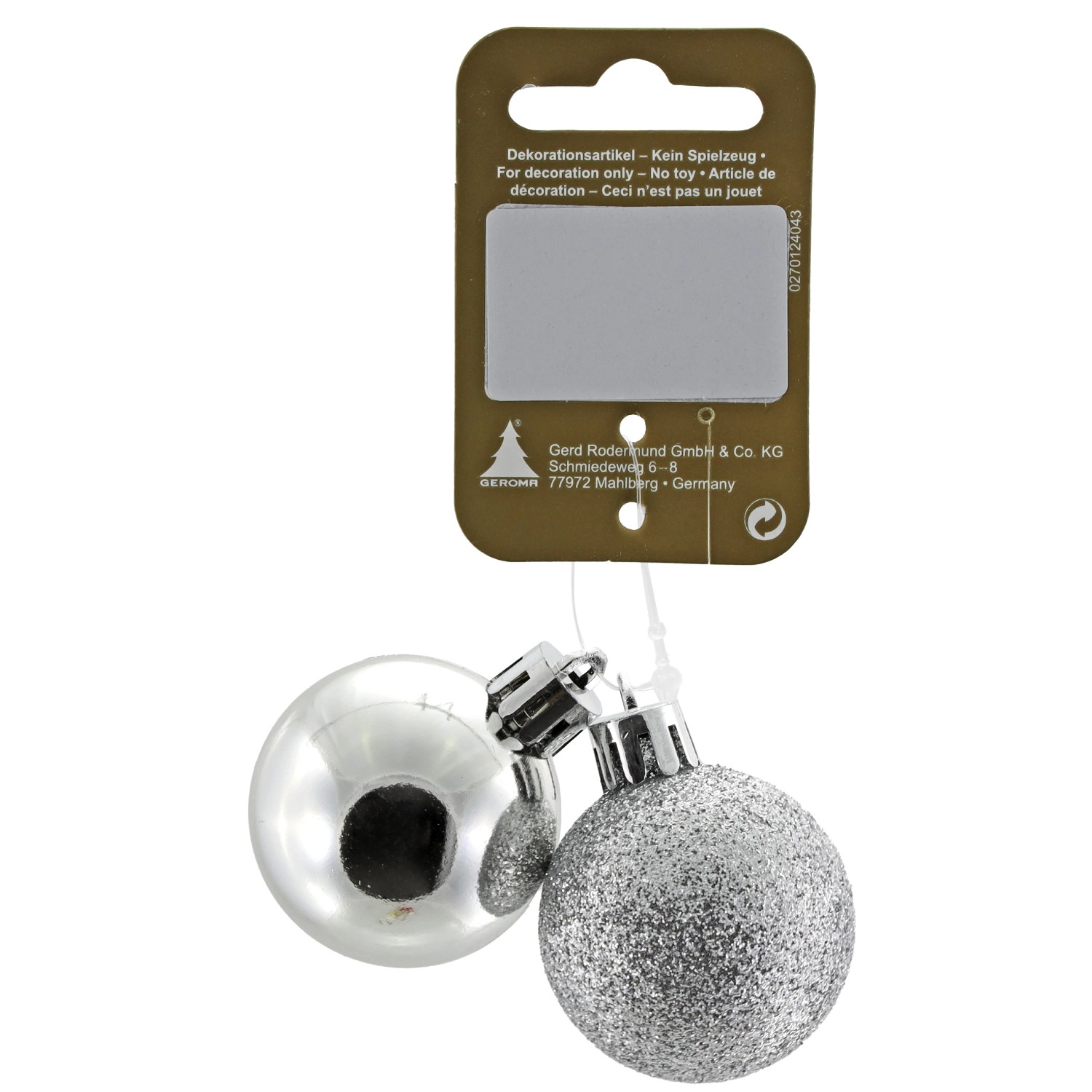 Weihnachtsdekoration Kugeln 2er-Pack aus Kunststoff Ø 4 cm Silber Glänzend