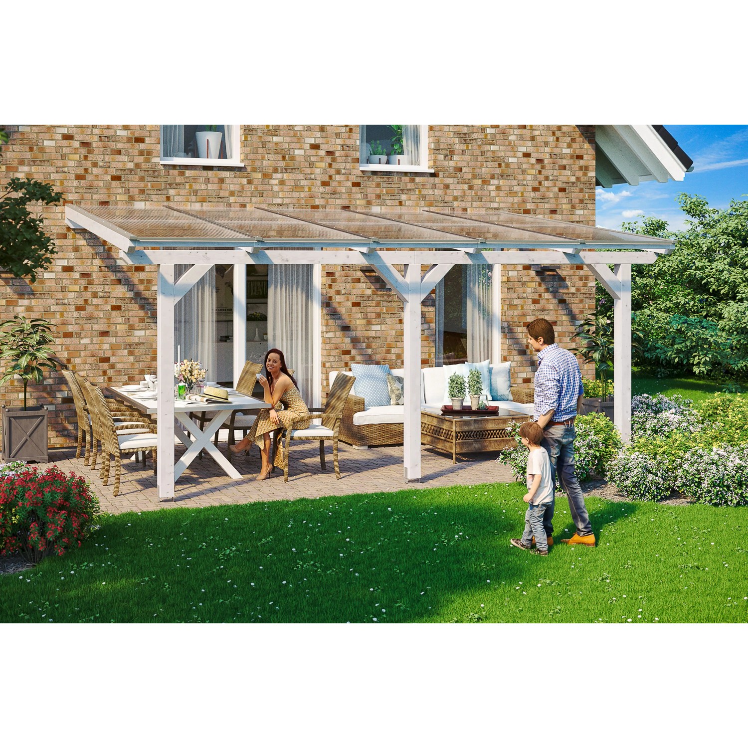 Skan Holz Terrassenüberdachung Andria 541 x 300 cm Leimholz Weiß