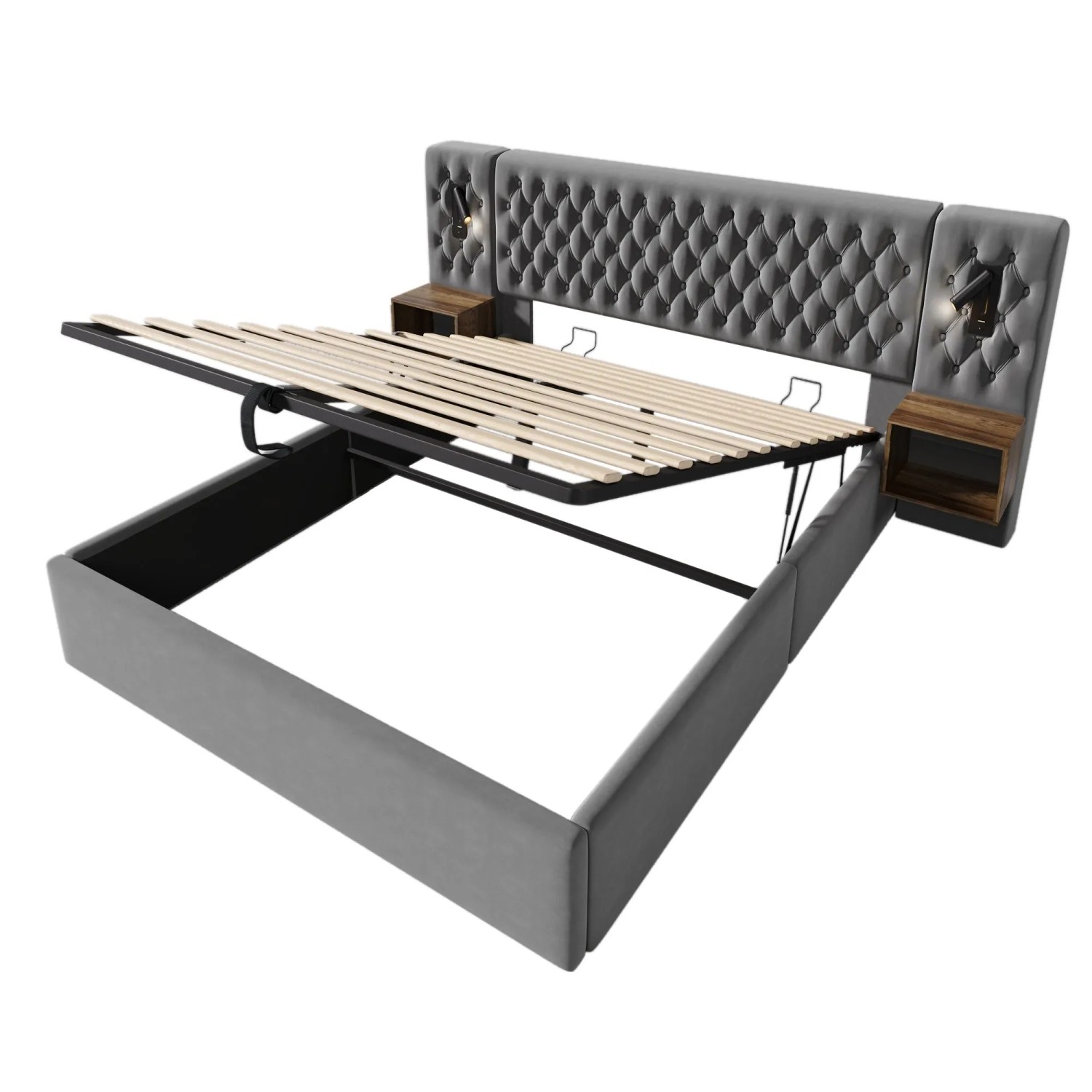 okwish Polsterbett 180x200cm mit Hydraulischem Stauraum USB Licht Grau ohne Matratze