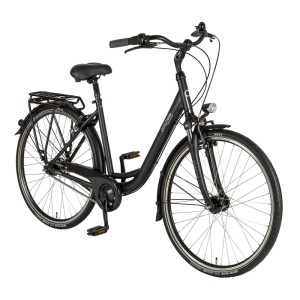 Schwarzes Prophete Cityrad Geniesser 500 mit 28 Zoll Reifen und Gepäckträger.