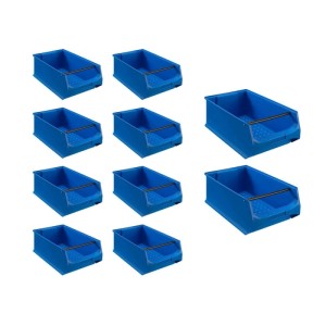 PROREGAL SparSet: 10 blaue Sichtlagerboxen (21,8L) mit Griffstange, 20x30x50cm, für Aufbewahrungssysteme.