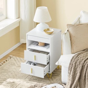 SoBuy Nachttisch Nachtschrank mit 3 Schubladen und Ablagefach Beistelltisch Weiß 40x63x40cm FBT168-W