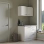 Flex-Well Miniküche Joelina, 100 cm, weiß matt/Beton Grau, mit Spüle und Kochfeld.