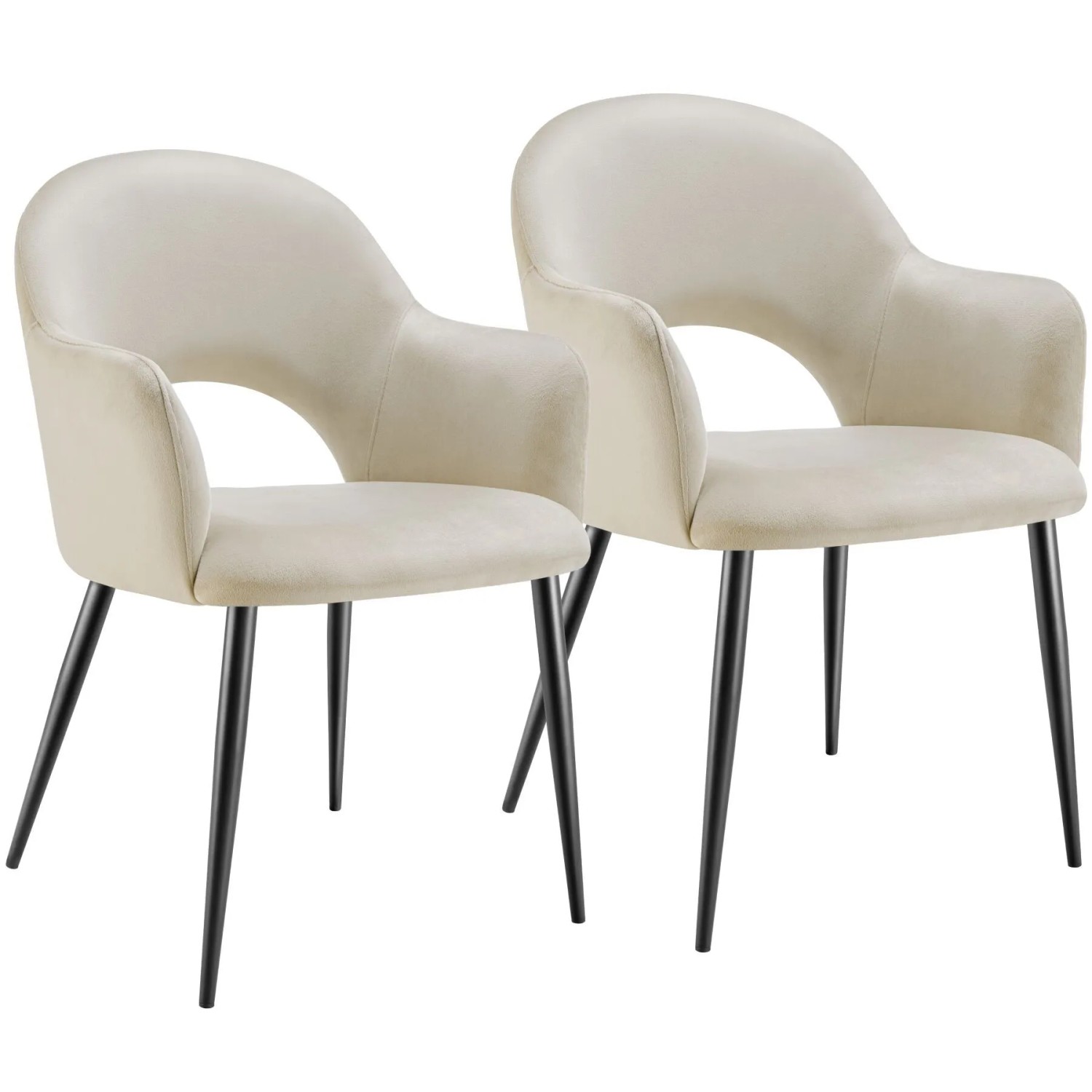 Tectake Armlehnstuhl Sachel In Samtoptik  Gepolstert Durchgehende Lehne 2Er Set 61 50 x 57 x 87 50 cm Creme