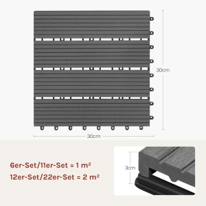 WOLTU WPC Terrassenfliesen Holzoptik Klicksystem 22 Stück/2 m² Grau