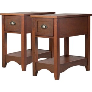 Costway 2er Set Beistelltisch mit Schublade und Ablage Rotbraun