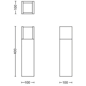 Skizze der Philips LED-Sockelleuchte Arbour in Anthrazit mit Maßen.