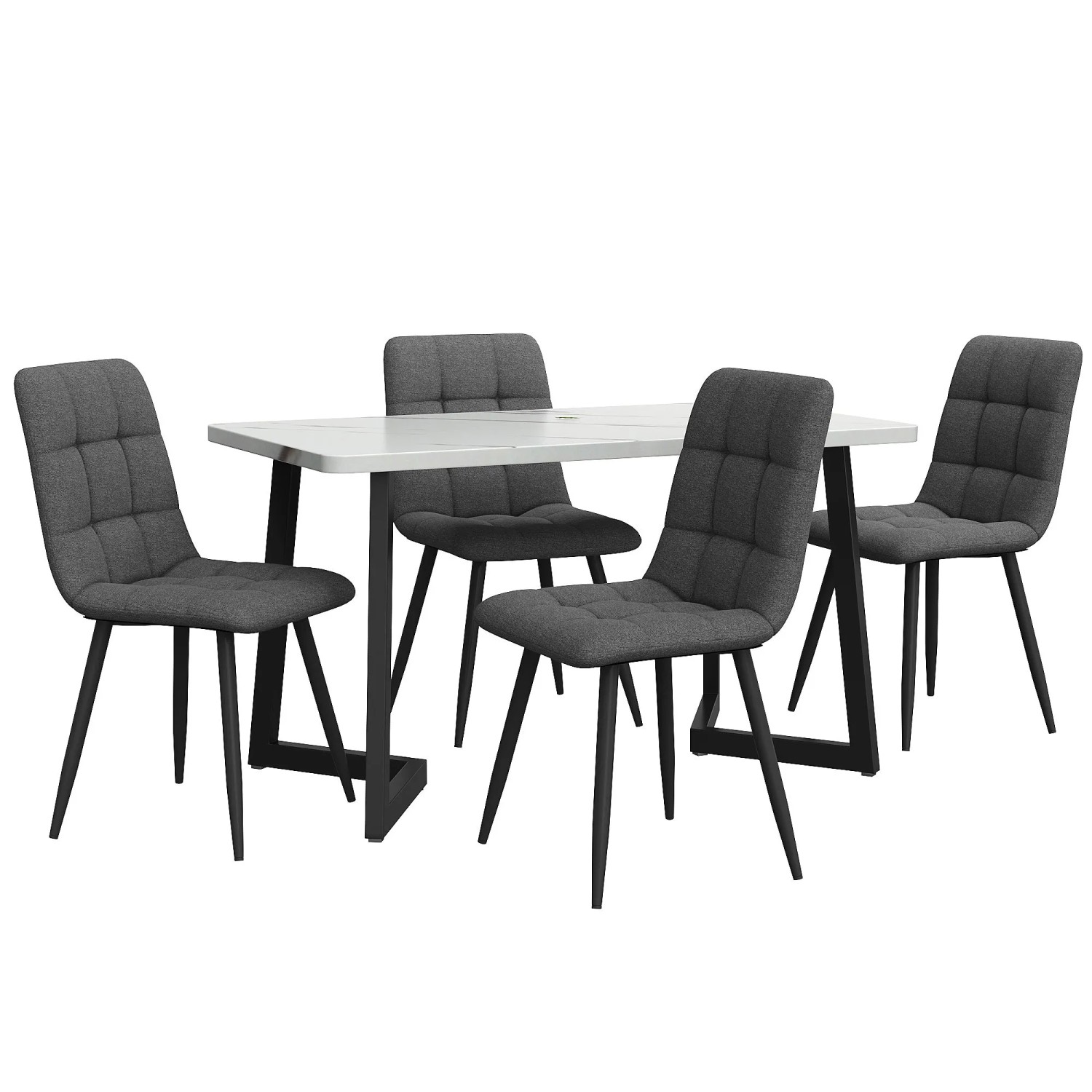 Merax Essgruppe 5-tlg mit 117cm Esstisch  4 Leinenstühle Dunkelgrau  Tischbeine Schwarz