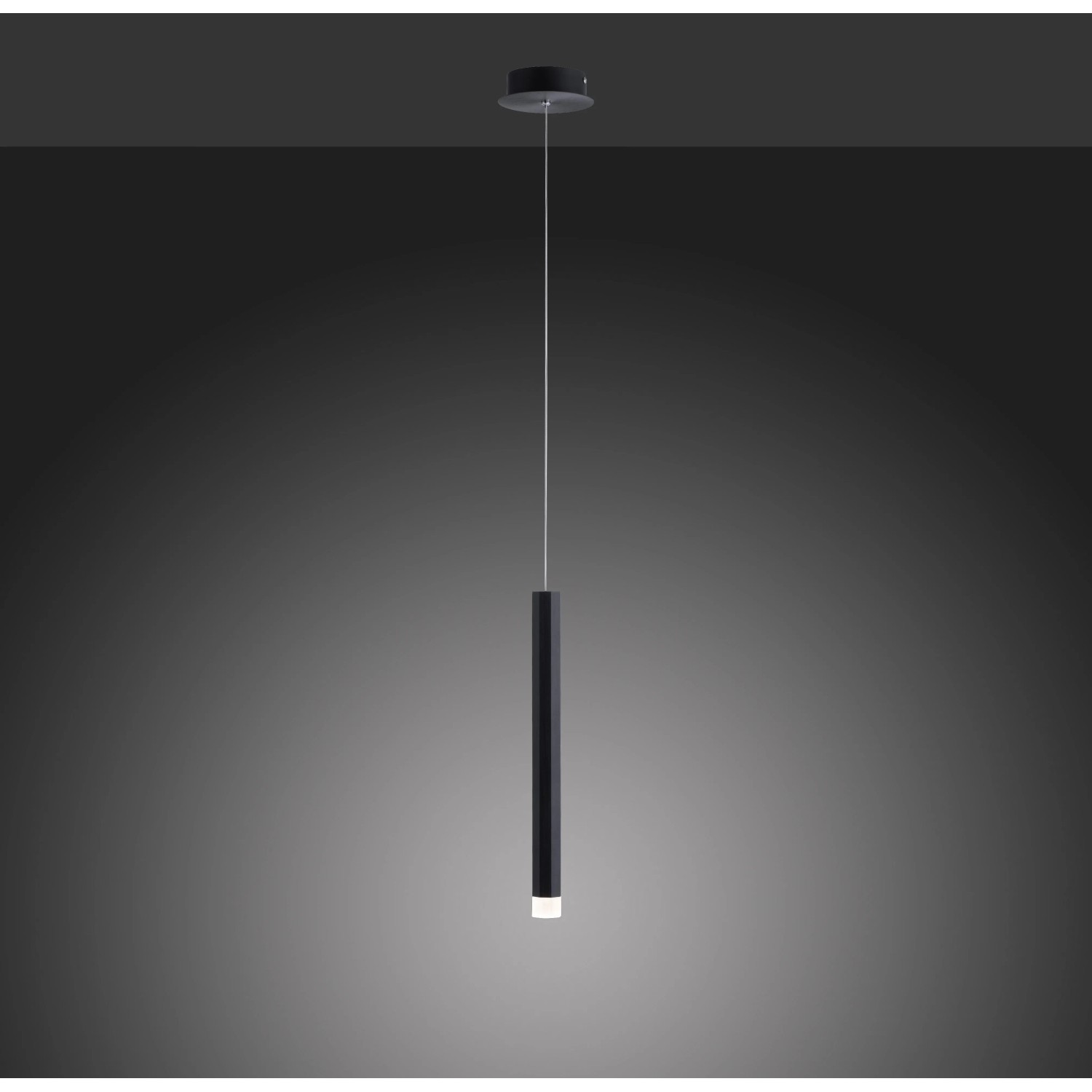 Schlanke, schwarze LED-Pendelleuchte Bruno, 1-flammig, 15x120 cm. Moderne Hängelampe für Wohnräume.