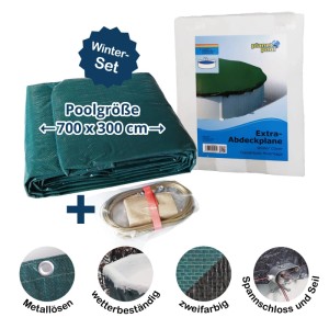 Waterman Pool Abdeckplane für Acht- und Ovalpools 700x300cm, 160 g/m², mit Zubehör.