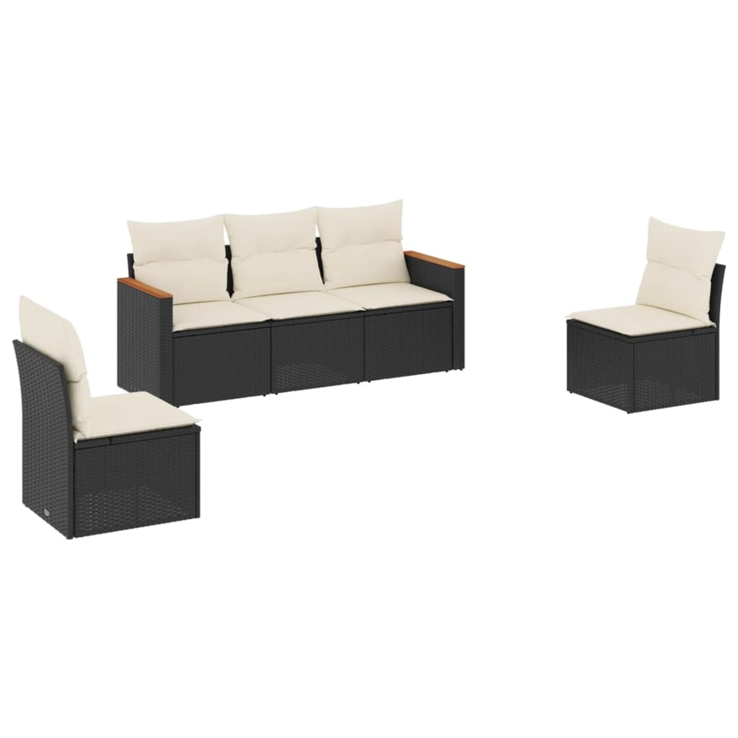 vidaXL 5-Tlg Garten-Sofagarnitur mit Kissen Schwarz Poly Rattan 3225846 günstig online kaufen
