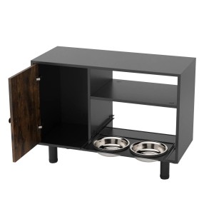 Costway Hunde Futterschrank mit 2 Edelstahlnäpfen Braun