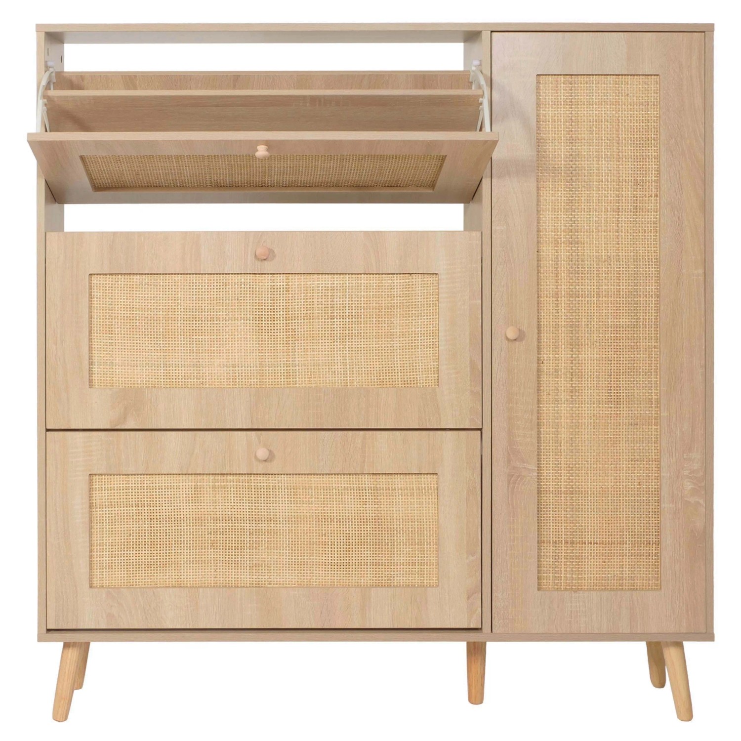 MCW Rattan-Schuhkipper M37 127x120x24cm Holz Melamin Eiche-Optik