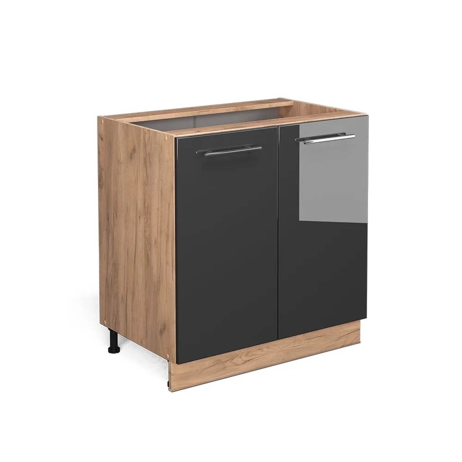 Vicco Küchenunterschrank Fame-Line Anthrazit Hochglanz 80 x 82 mit Regal ohne Arbeitsplatte