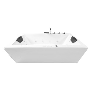 Basera® Naxos Whirlpool Badewanne, 160x75 cm, mit Düsen, Armatur und Kopfstützen.