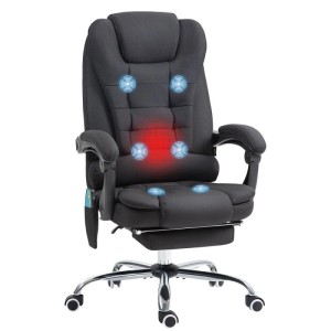 Schwarzer Vinsetto Bürostuhl mit sichtbaren Massagepunkten & Heizfunktion, ausziehbarer Fußstütze. Ergonomischer Komfort.