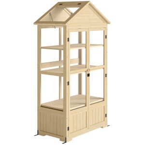Outsunny Frühbeet mit 4 Ebenen, abschließbar und mit Dachfenster. Naturholz, ca. 100x56,5x178cm.