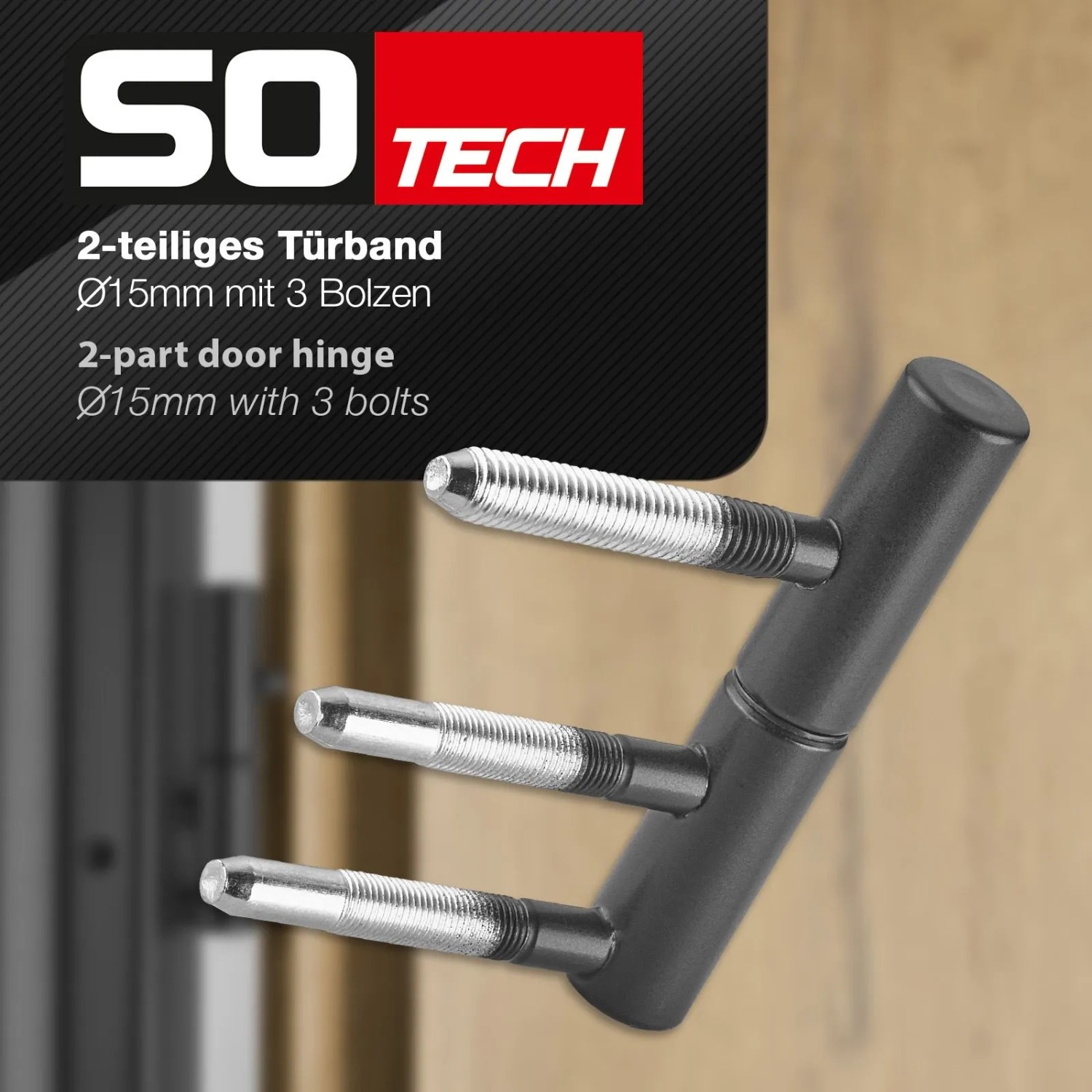 SOTECH 1 Paar Türbänder OLAV Ø15 mm 2 Teilig Stahl Schwarz Pulverbeschichtet Bis Zu 60 kg Tragkraft_6
