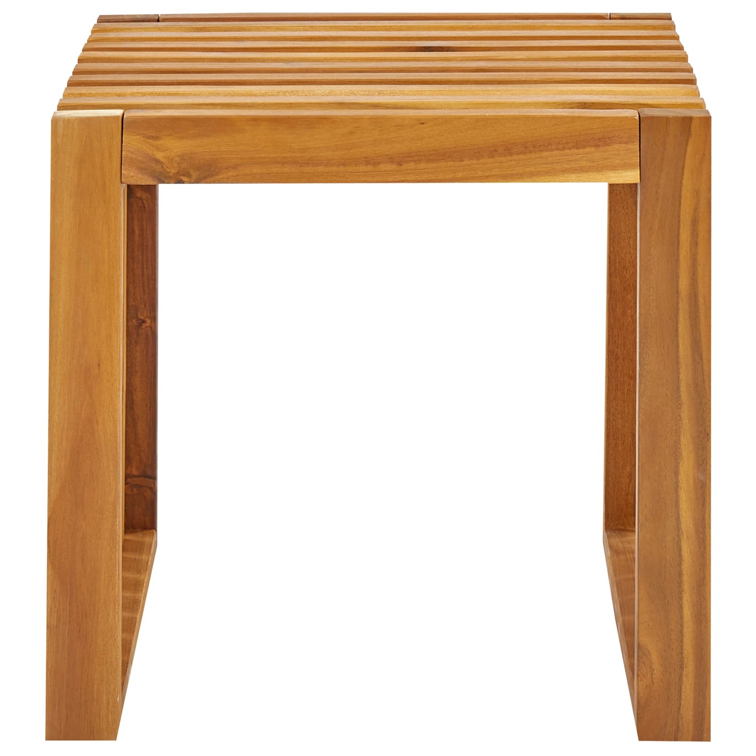 Heller Akazienholz Hocker mit Latten-Sitzfläche, Teil des BELLANO Gartentisch-Sets. Robustes Gartenmöbel.