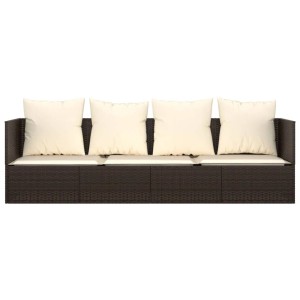 Braunes Outdoor-Loungebett aus Rattan mit cremefarbenen Kissen. Ideal für Garten & Terrasse.