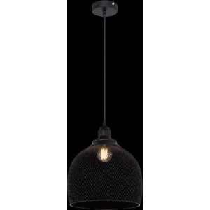 Schwarze Globo Pendelleuchte Anya mit gitterförmigem Lampenschirm aus Metall.