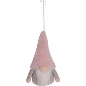 Stoffwichtel als Weihnachtsdeko mit rosa Mütze und grauem Körper, 17cm hoch.