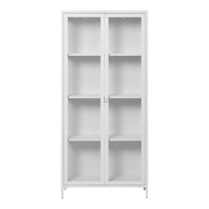 Weißer ebuy24 Brisbane Vitrinenschrank mit Glastüren und Regalböden.