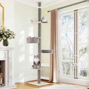 Costway Katzenmöbel Kletterbaum Von Boden Bis Decke Grau 236-271 cm
