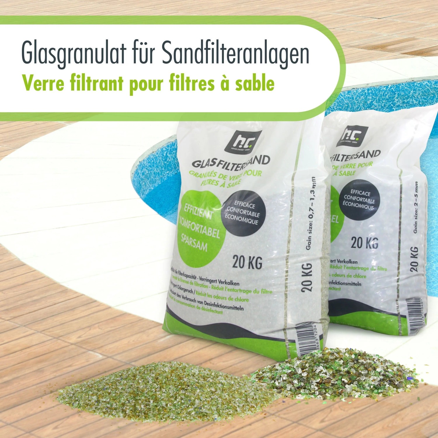 Höfer Chemie Glasgranulat 0,7-1,3mm für Sandfilteranlagen, 20kg Säcke vor Pool