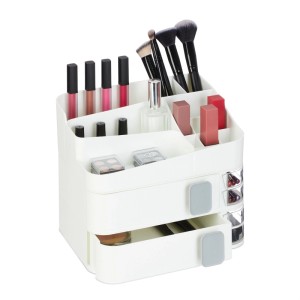 Weißer Relaxdays Make-Up Organizer aus Kunststoff mit Schubladen und Fächern für Kosmetik.
