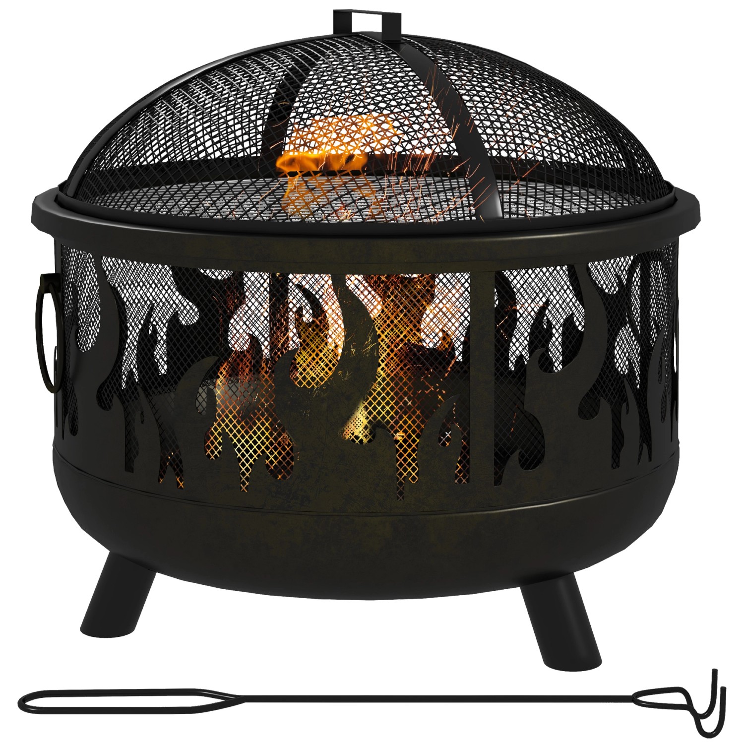 Outsunny Feuerschale mit Funkenschutz Grillrost Metall Schwarz günstig online kaufen
