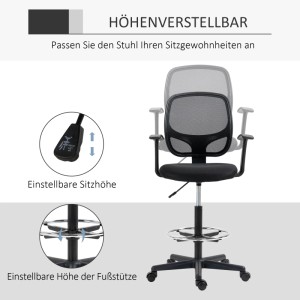 Vinsetto Arbeitsstuhl mit Mesh-Rückenlehne, höhenverstellbar mit Fußstütze.