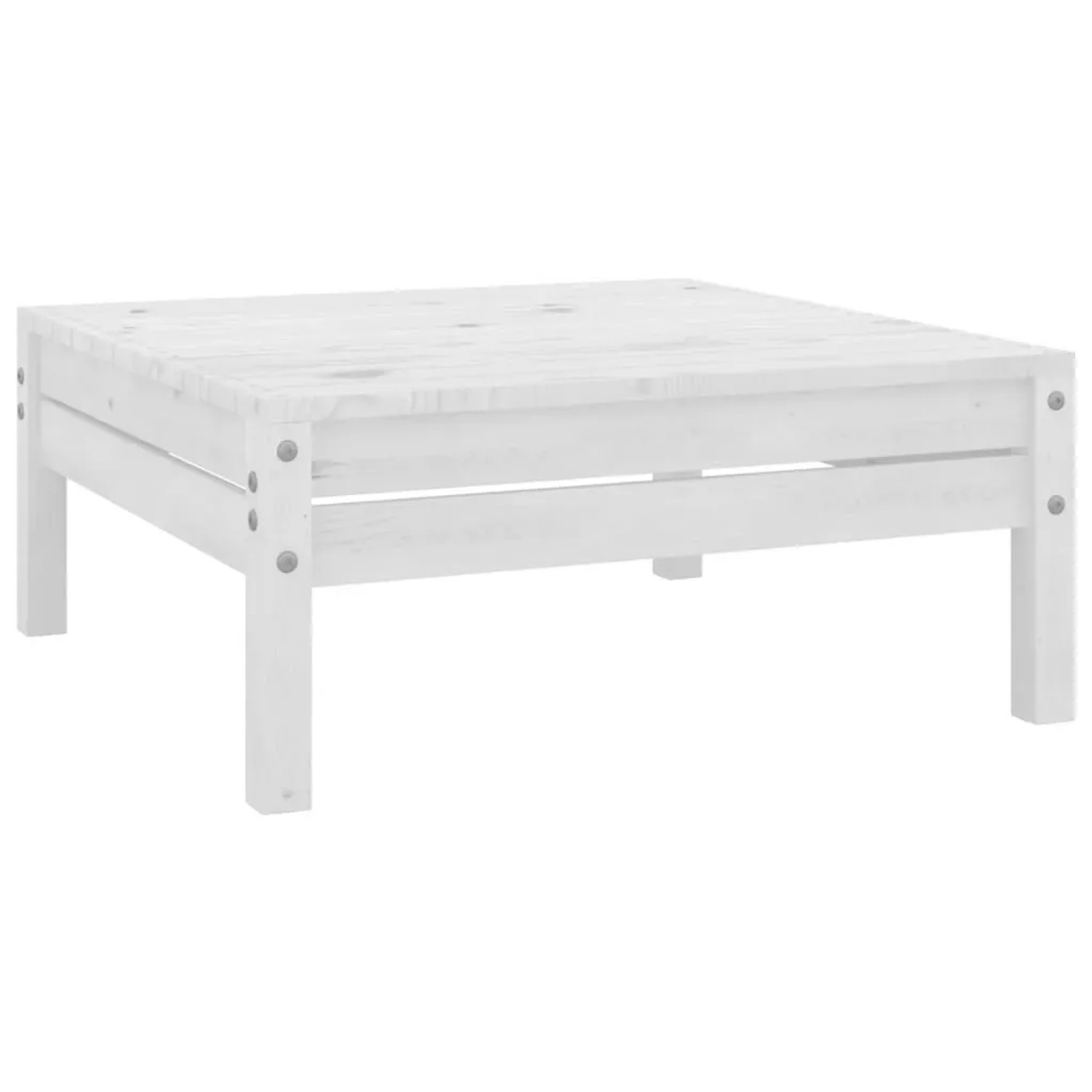 Quadratischer Hocker/Tisch aus weißem Kiefernholz, Teil des vidaXL Garten-Lounge-Sets.