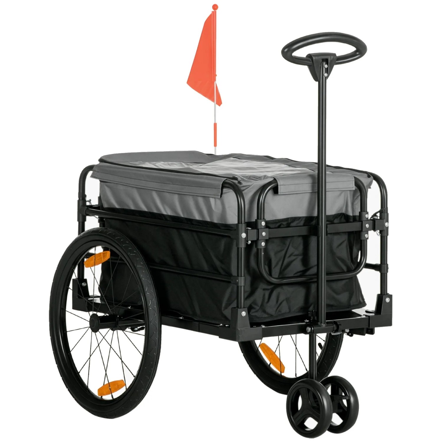 Homcom Fahrradanhänger Mit 20 Zoll-Luftreifen Schwarz Grau 130 X 64 X 64/103 Cm